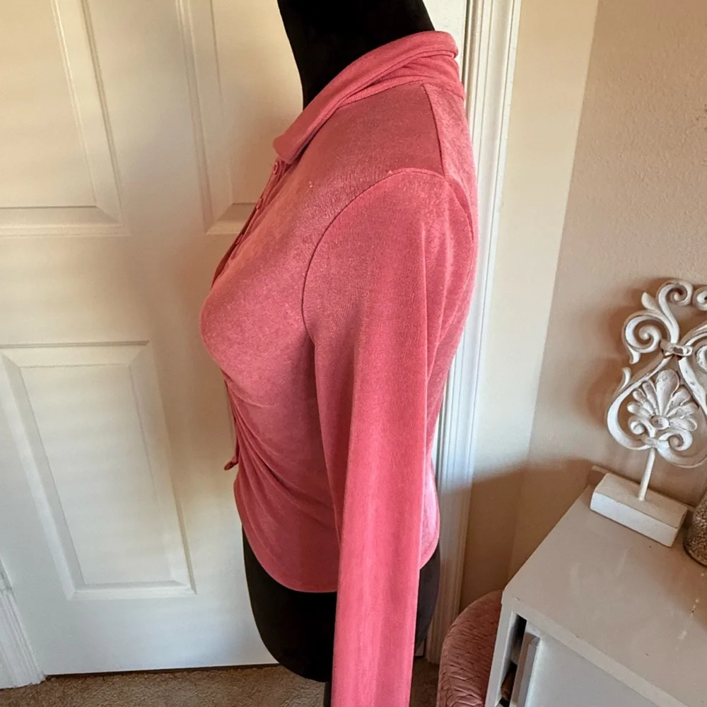 Pink Ruched Button-Up Top - Picture 6 of 14
